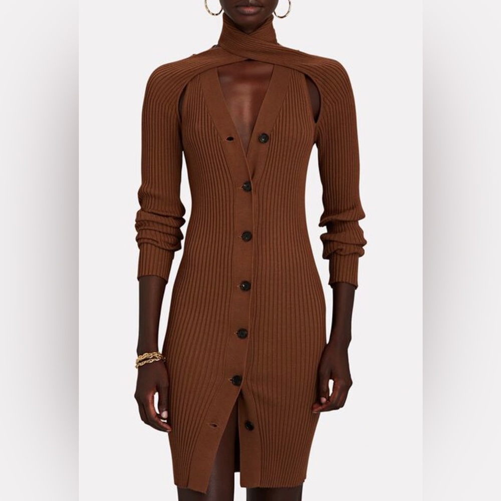 Loop Neck Rib Knit Cardigan Dress